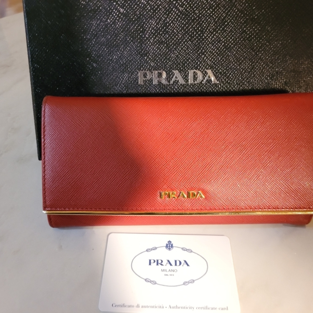 Prada Red Wallet Smooth Leather Elegant Design
